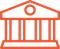 Icon of a classical building with columns and a triangular roof.