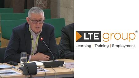 The left half of the image is John Thornhill speaking at Westminster. The right half is the LTE Group logo.