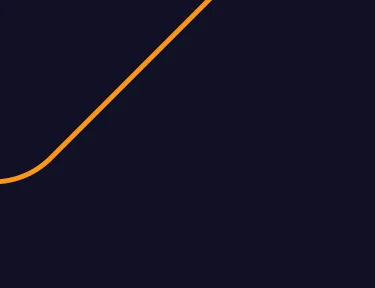 Abstract graphic with a curved orange line rising diagonally across a dark blue background.